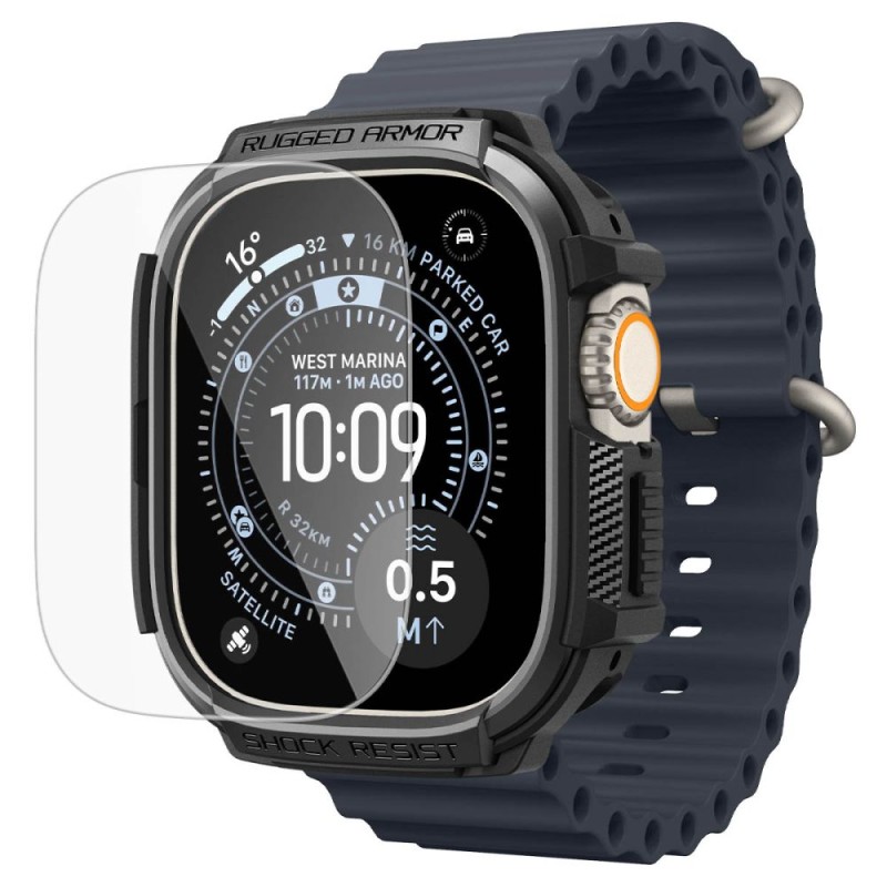 Spigen Rugged Armor & Tempered Glass за Apple Watch Ultra 1/2/3 (49 мм) Matte Black - 8800337245479-ACS11414