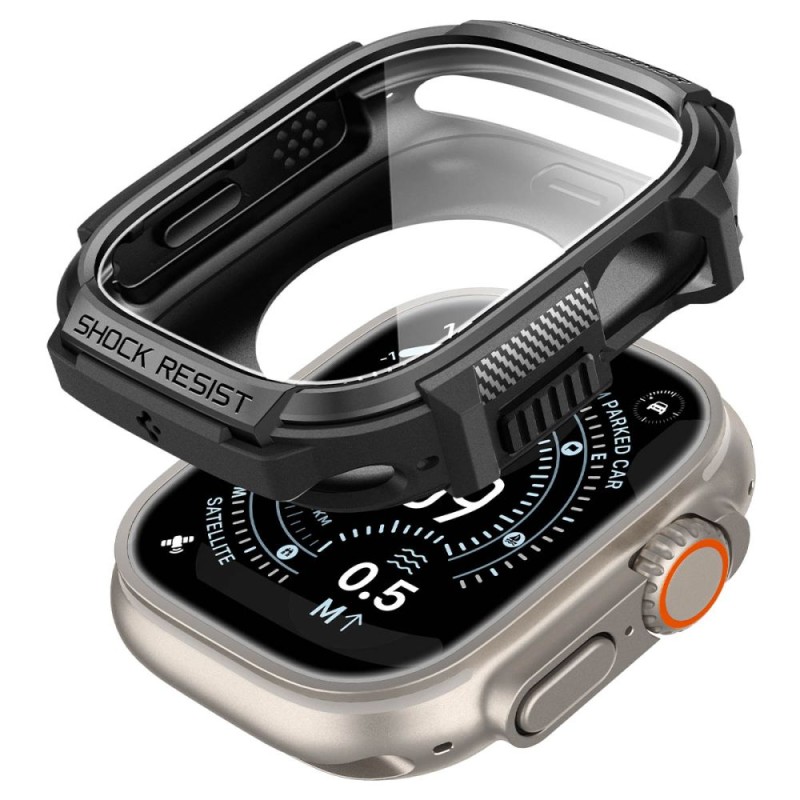 Spigen Rugged Armor & Tempered Glass за Apple Watch Ultra 1/2/3 (49 мм) Matte Black - 8800337245479-ACS11414