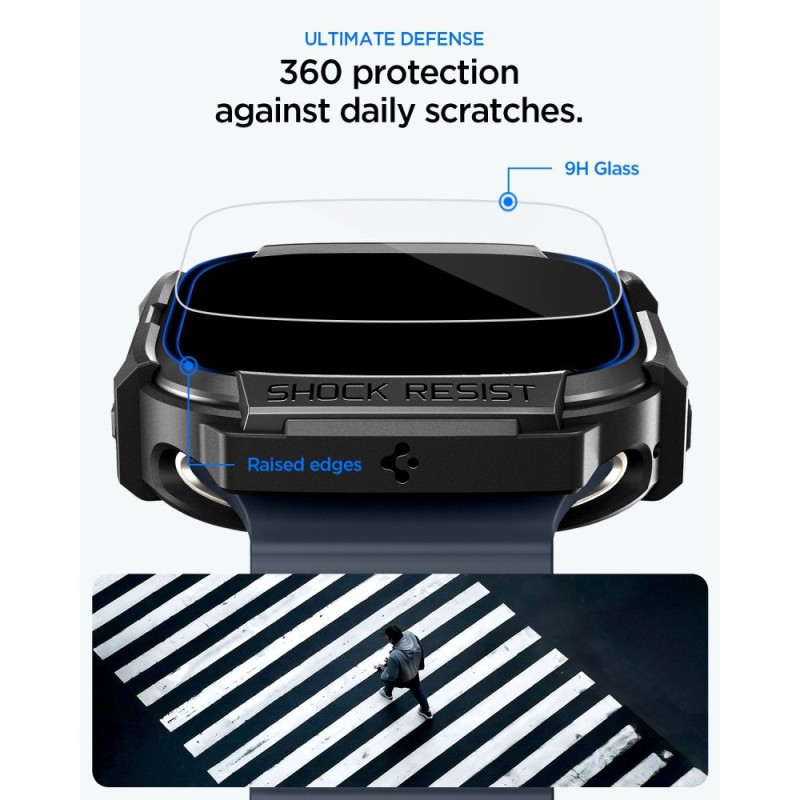 Spigen Rugged Armor & Tempered Glass за Apple Watch Ultra 1/2/3 (49 мм) Matte Black - 8800337245479-ACS11414