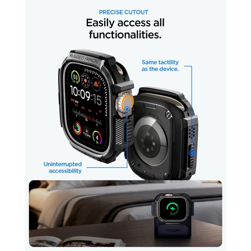 Spigen Rugged Armor & Tempered Glass за Apple Watch Ultra 1/2/3 (49 мм) Matte Black - 8800337245479-ACS11414