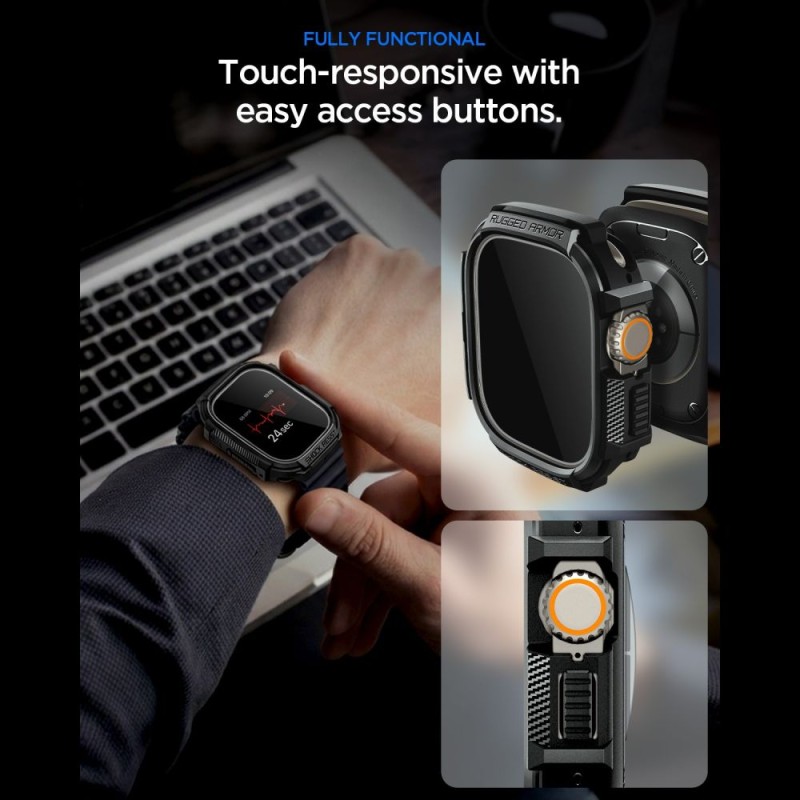 Spigen Rugged Armor & Tempered Glass за Apple Watch Ultra 1/2/3 (49 мм) Matte Black - 8800337245479-ACS11414