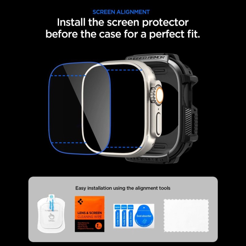 Spigen Rugged Armor & Tempered Glass за Apple Watch Ultra 1/2/3 (49 мм) Matte Black - 8800337245479-ACS11414