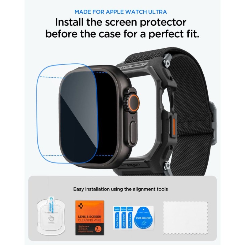 SPIGEN Lite Fit Pro & Tempered Glass за Apple Watch Ultra 1/2/3 (49 мм) Matte Black - SPIGEN Lite Fit Pro & Tempered Glass за Apple Watch Ultra 1/2/3 (49 мм) Matte Black - 8800337245486-ACS11415