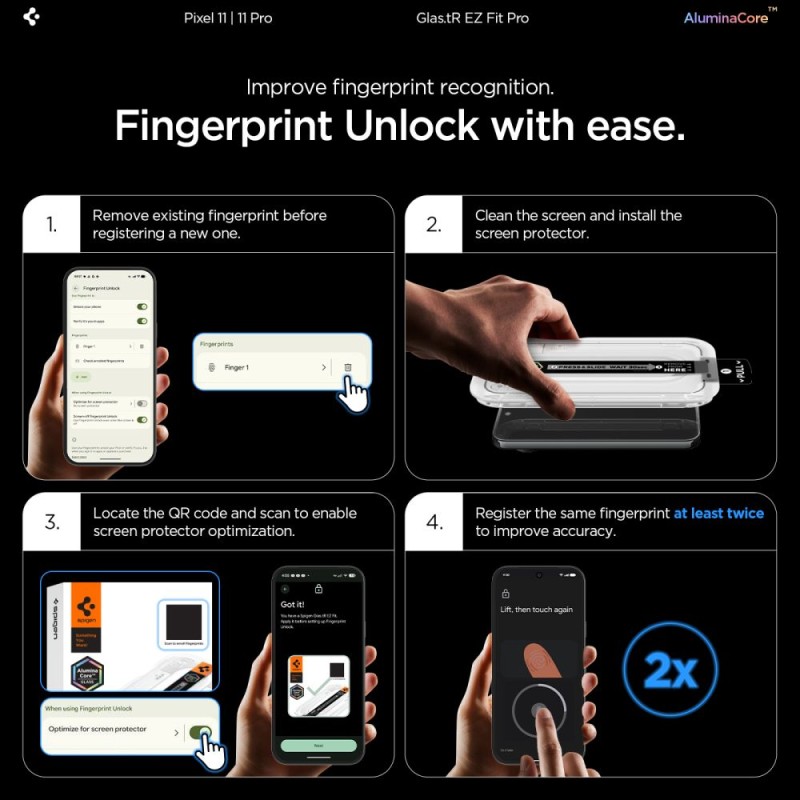 Spigen Glas.tR EZ Fit Pro – закалено стъкло за Google Pixel 11 / 11 Pro (2 бр., Clear)
