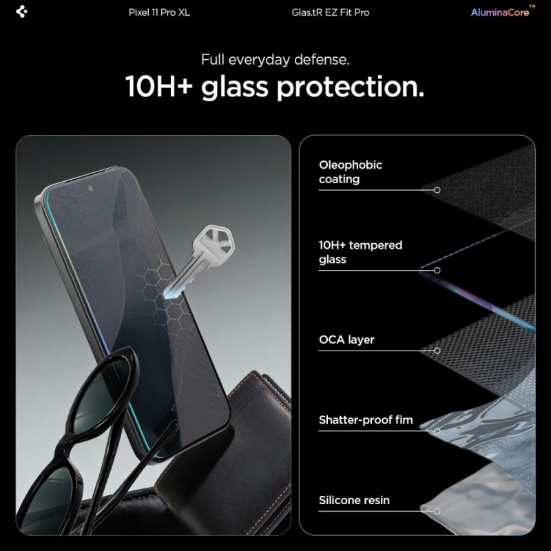 Spigen Glas.tR EZ Fit Pro 2× закалено стъкло (AluminaCore) за Google Pixel 11 Pro XL, прозрачно (Clear), SKU 8800337246186-AGL11485