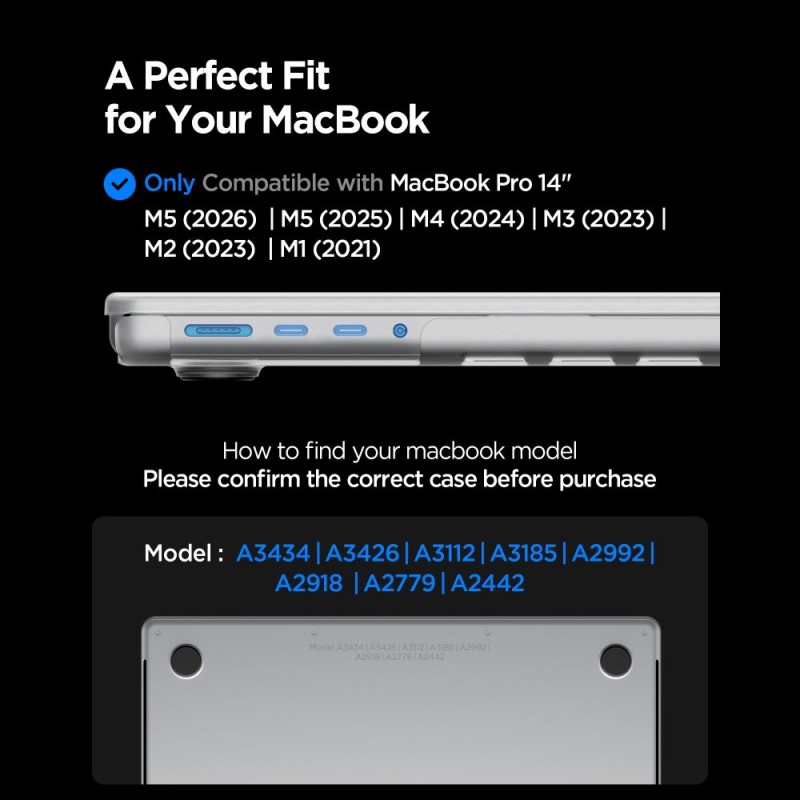 Spigen AirSkin калъф за MacBook Pro 14 (M1–M5 Pro / M5 Pro Max) 2021–2026 Frost Clear - 8800337246612-ACS11528