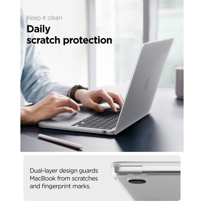 Spigen AirSkin за MacBook Air 13 M2–M5 (2023–2026) Frost Clear (прозрачно мат) - 8800337246636-ACS11530