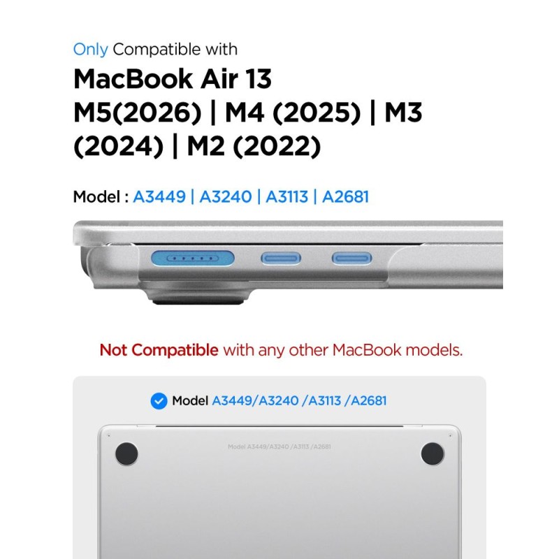 Spigen AirSkin за MacBook Air 13 M2–M5 (2023–2026) Frost Clear (прозрачно мат) - 8800337246636-ACS11530