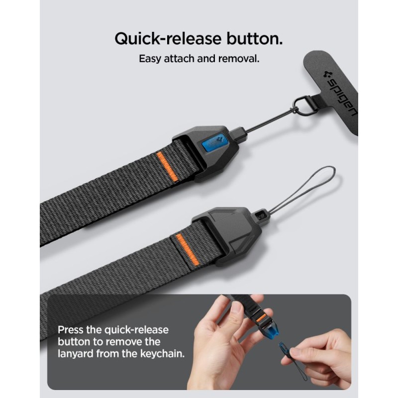 Spigen Universal регулируема каишка за носене на китка (lanyard) с адаптер, черна Spigen Universal регулируема каишка за носене на китка (lanyard) с адаптер, черна