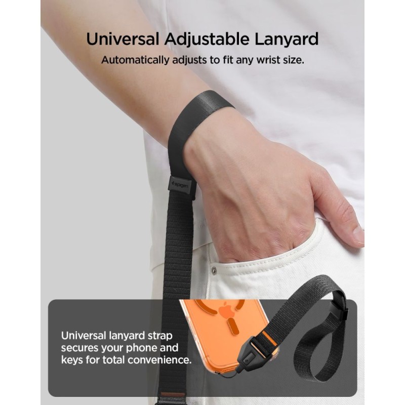 Spigen Universal регулируема каишка за носене на китка (lanyard) с адаптер, черна Spigen Universal регулируема каишка за носене на китка (lanyard) с адаптер, черна