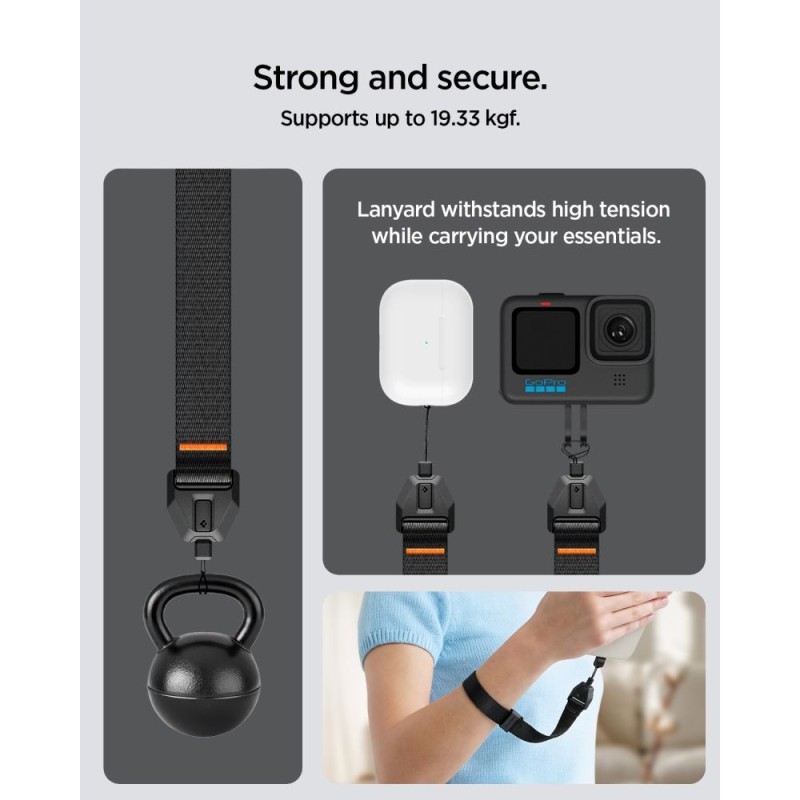 Spigen Universal регулируема каишка за носене на китка (lanyard) с адаптер, черна Spigen Universal регулируема каишка за носене на китка (lanyard) с адаптер, черна