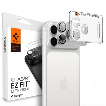 Spigen Optik Pro XL Glas.tR EZ Fit – протектор за камерата (стъкло 9H) за iPhone 18 Pro, Silver