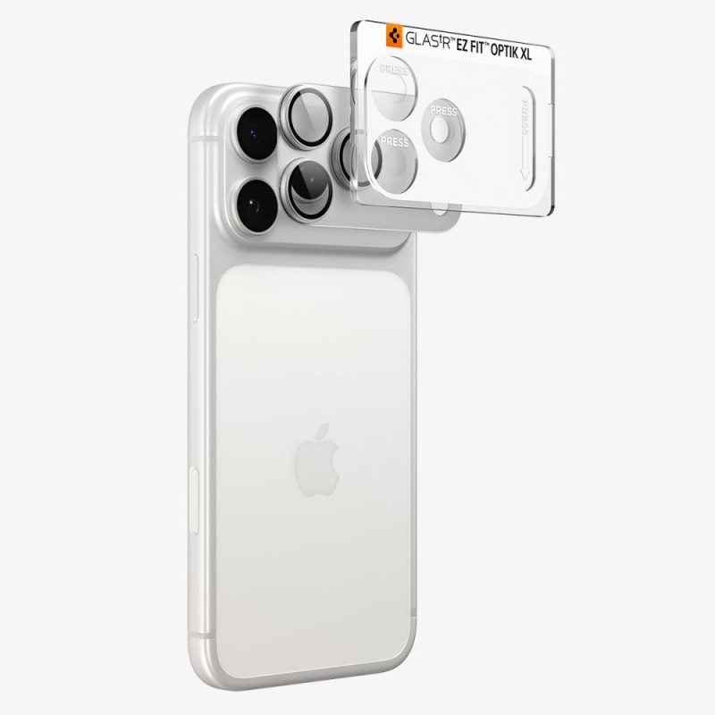 Spigen Optik Pro XL Glas.tR EZ Fit – протектор за камерата (стъкло 9H) за iPhone 18 Pro, Silver