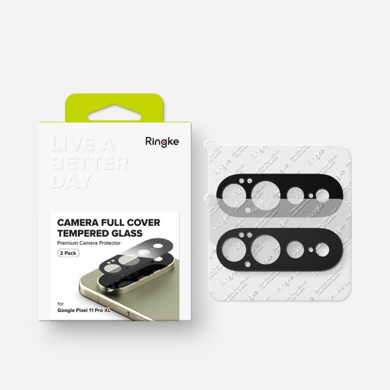 Ringke Camera Full Cover – осłона за камера от закалено стъкло 9H (2 броя) за Google Pixel 11 Pro XL, Black
