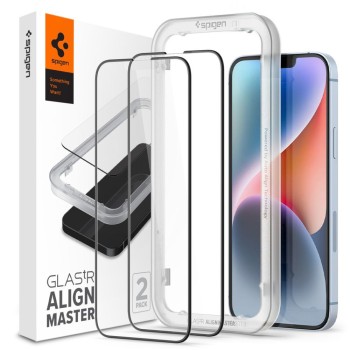 Spigen ALM Glass FC AlignMaster (2 броя) закалено стъкло за iPhone 13 / 13 Pro / 14 / 16E / 17E Black