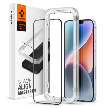 Закалено стъкло Spigen ALM GLASS FC AlignMaster за iPhone 13 / 13 Pro / 14 / 16E / 17E, черно (SKU 8809811853773-AGL03725)