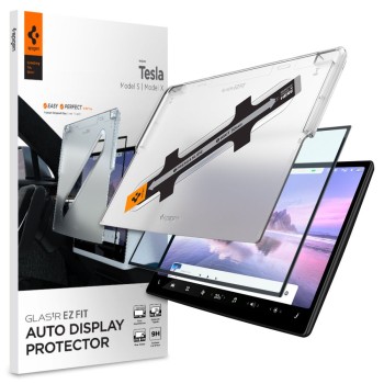 Spigen Glas.TR „EZ Fit” закалено стъкло за Tesla Model X (2022-2026) / Tesla Model S (2021-2026) черно