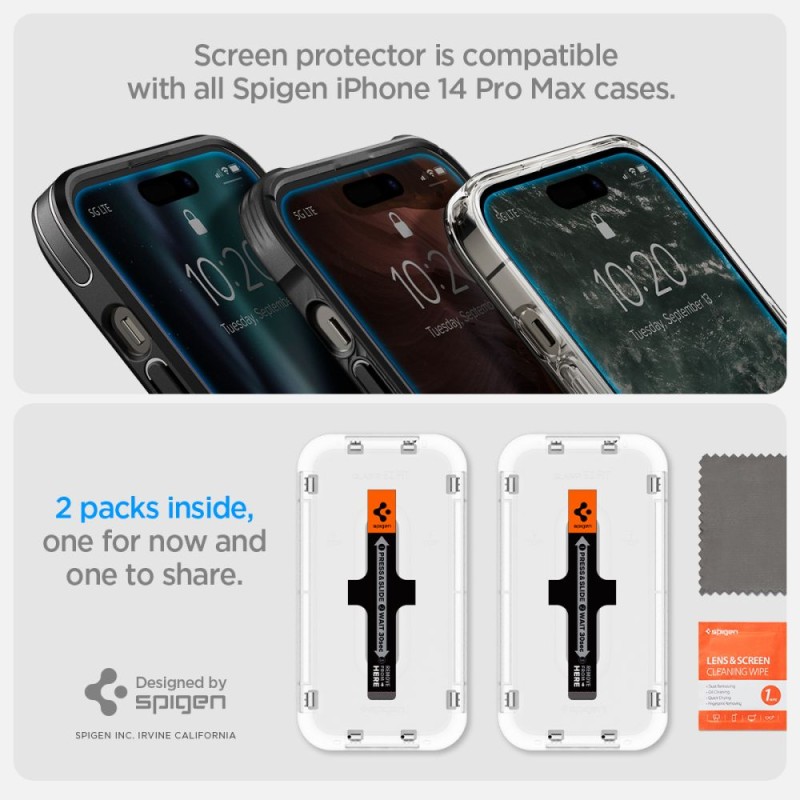 Spigen Glas.TR „EZ Fit” 2-Pack закалено стъкло за iPhone 14 Pro Max Clear (SKU 8809811866377-AGL05202) - Spigen Glas.TR „EZ Fit” 2-Pack закалено стъкло за iPhone 14 Pro Max Clear (SKU 8809811866377-AGL05202) - 8809811866377-AGL05202
