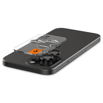 Spigen Optik Pro GLAS.TR „EZ FIT” – защитна стъклена протекция за камера 2 бр. за iPhone 14 Pro / Pro Max, iPhone 15 Pro / Pro Max, iPhone 16 Pro / Pro Max, iPhone 17 Pro / Pro Max (черна)