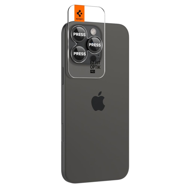 Spigen Optik Pro GLAS.TR „EZ FIT” – защитна стъклена протекция за камера 2 бр. за iPhone 14 Pro / Pro Max, iPhone 15 Pro / Pro Max, iPhone 16 Pro / Pro Max, iPhone 17 Pro / Pro Max (черна) - 8809811866407-AGL05205
