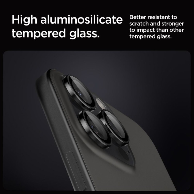 Spigen Optik Pro GLAS.TR „EZ FIT” – защитна стъклена протекция за камера 2 бр. за iPhone 14 Pro / Pro Max, iPhone 15 Pro / Pro Max, iPhone 16 Pro / Pro Max, iPhone 17 Pro / Pro Max (черна) - 8809811866407-AGL05205