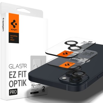Spigen Optik.Tr „EZ Fit” протектор за камера 2 броя за iPhone 14 / 14 Plus / 15 / 15 Plus (черен)