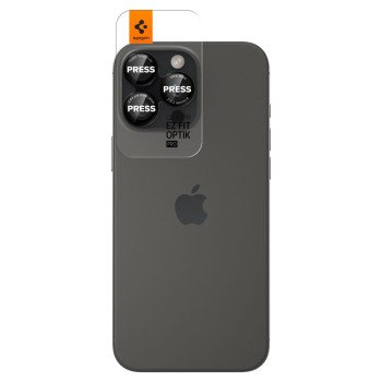 Spigen Optik Pro L-Series „EZ Fit” протектор за камери от закалено стъкло 9H (2 броя) за iPhone 14 Pro/Max, 15 Pro/Max, 16 Pro/16 Max, 17 Pro/17 Max – черен/червен