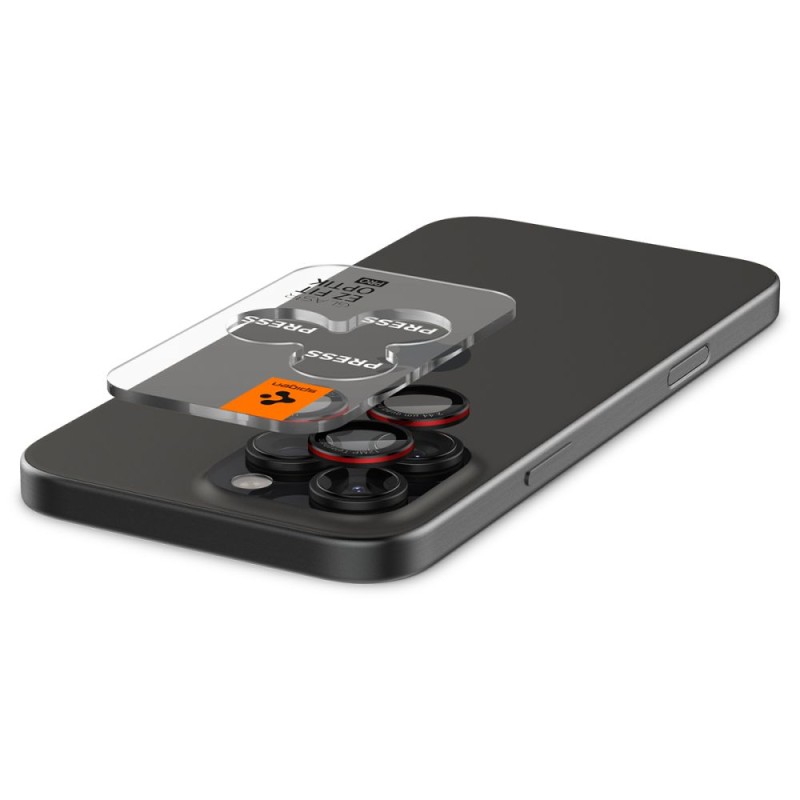 Spigen Optik Pro L-Series „EZ Fit” протектор за камери от закалено стъкло 9H (2 броя) за iPhone 14 Pro/Max, 15 Pro/Max, 16 Pro/16 Max, 17 Pro/17 Max – черен/червен - Spigen Optik Pro L-Series „EZ Fit” протектор за камери от закалено стъкло 9H (2 броя) за iPhone 14 Pro/Max, 15 Pro/Max, 16 Pro/16 Max, 17 Pro/17 Max – черен/червен - 8809811866513-AGL05217