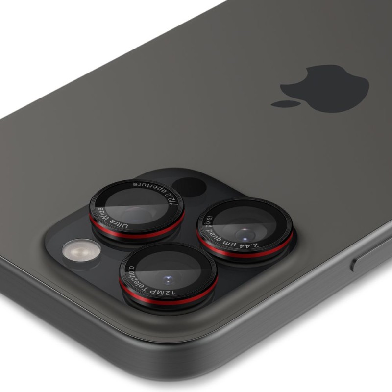 Spigen Optik Pro L-Series „EZ Fit” протектор за камери от закалено стъкло 9H (2 броя) за iPhone 14 Pro/Max, 15 Pro/Max, 16 Pro/16 Max, 17 Pro/17 Max – черен/червен - Spigen Optik Pro L-Series „EZ Fit” протектор за камери от закалено стъкло 9H (2 броя) за iPhone 14 Pro/Max, 15 Pro/Max, 16 Pro/16 Max, 17 Pro/17 Max – черен/червен - 8809811866513-AGL05217