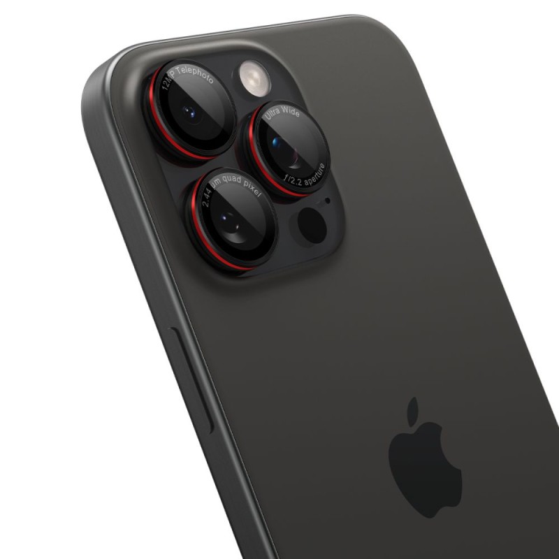 Spigen Optik Pro L-Series „EZ Fit” протектор за камери от закалено стъкло 9H (2 броя) за iPhone 14 Pro/Max, 15 Pro/Max, 16 Pro/16 Max, 17 Pro/17 Max – черен/червен - Spigen Optik Pro L-Series „EZ Fit” протектор за камери от закалено стъкло 9H (2 броя) за iPhone 14 Pro/Max, 15 Pro/Max, 16 Pro/16 Max, 17 Pro/17 Max – черен/червен - 8809811866513-AGL05217