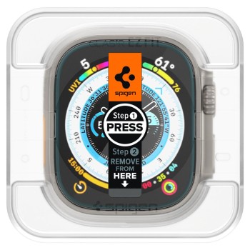 Spigen Glas.TR „EZ Fit“ закалено стъкло за Apple Watch Ultra 1/2/3 (49 мм) – 2 броя, прозрачно Spigen Glas.TR „EZ Fit“ закалено стъкло за Apple Watch Ultra 1/2/3 (49 мм) – 2 броя, прозрачно