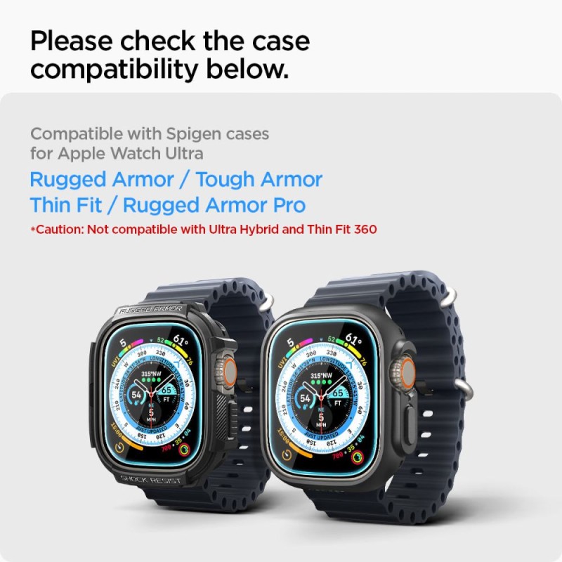 Spigen Glas.TR „EZ Fit“ закалено стъкло за Apple Watch Ultra 1/2/3 (49 мм) – 2 броя, прозрачно - Spigen Glas.TR „EZ Fit“ закалено стъкло за Apple Watch Ultra 1/2/3 (49 мм) – 2 броя, прозрачно - 8809811869736-AGL05556