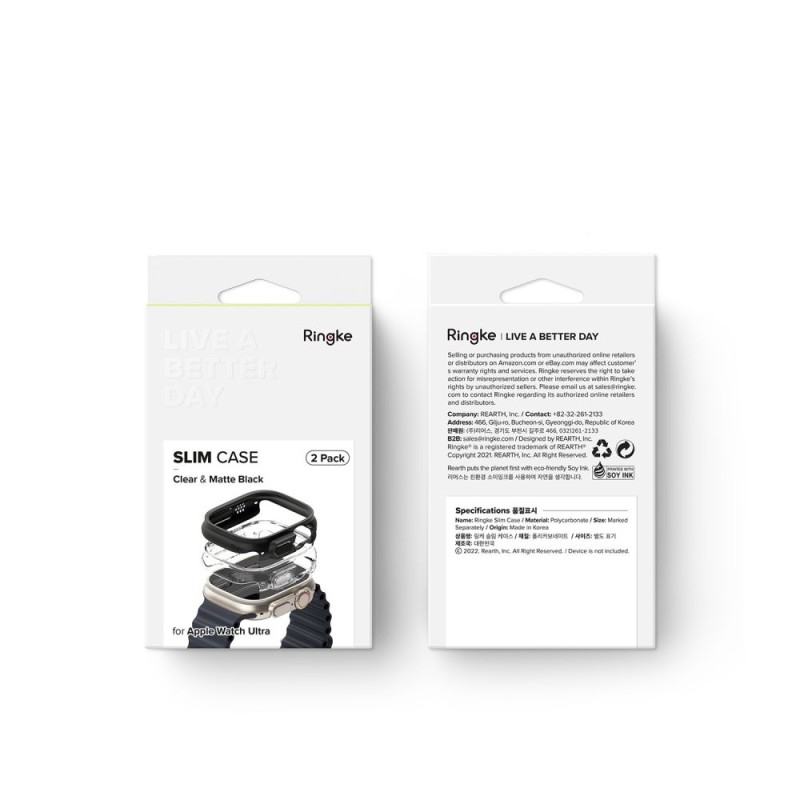 Ringke Slim 2-пак за Apple Watch Ultra 1/2/3 (49 мм) – прозрачен & матово черен - Ringke Slim 2-пак за Apple Watch Ultra 1/2/3 (49 мм) – прозрачен & матово черен - 8809881268873