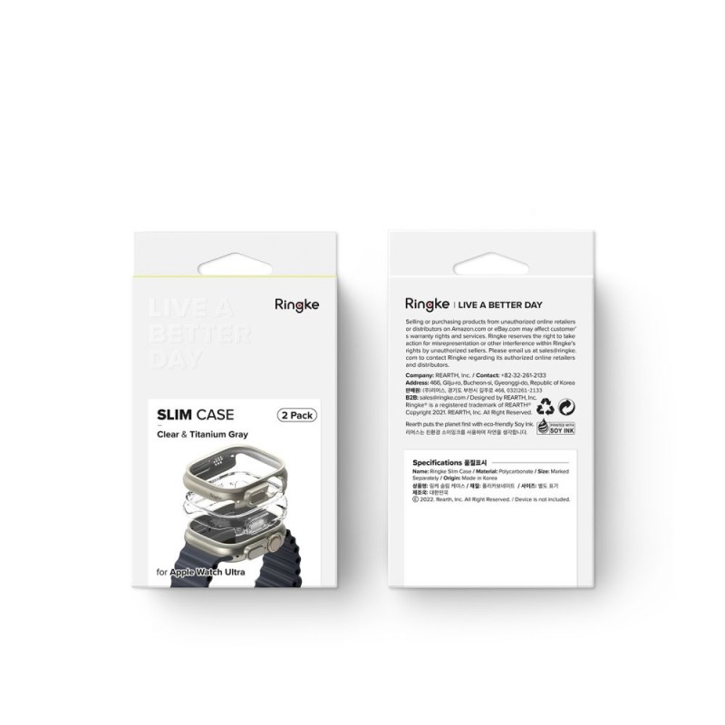 RINGKE SLIM 2-PACK за Apple Watch ULTRA 1/2/3 (49 мм) Clear & Titanium Grey - 8809881269023