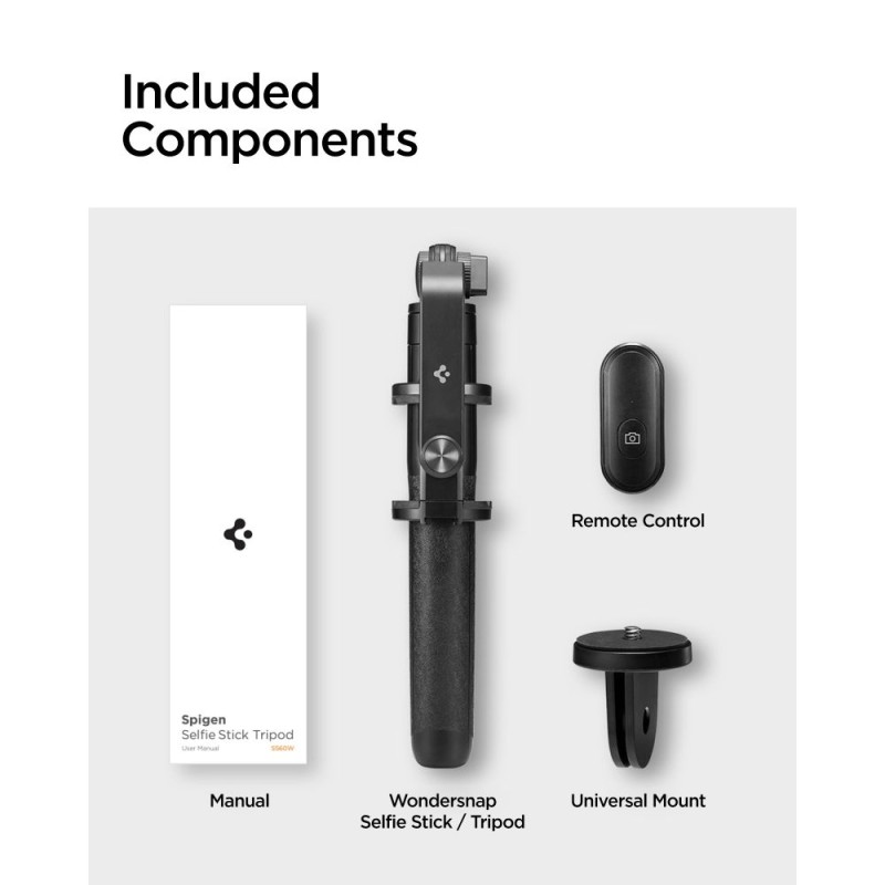 Spigen S560W Bluetooth селфи стик статив дълъг черен - Spigen S560W Bluetooth селфи стик статив дълъг черен - 8809896742009-AMP05813