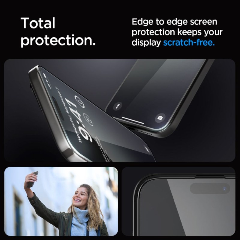 Spigen Glas.TR „EZ Fit” FC, закалено стъкло за iPhone 15 Pro (Black) – 2 броя