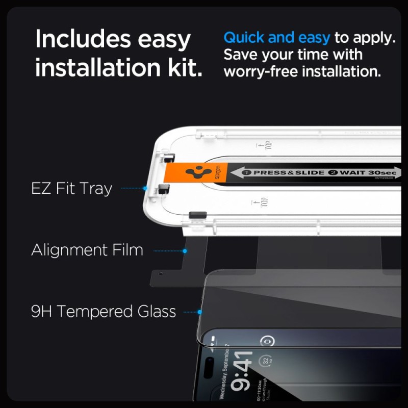 Spigen Glas.TR „EZ Fit” FC, закалено стъкло за iPhone 15 Pro (Black) – 2 броя
