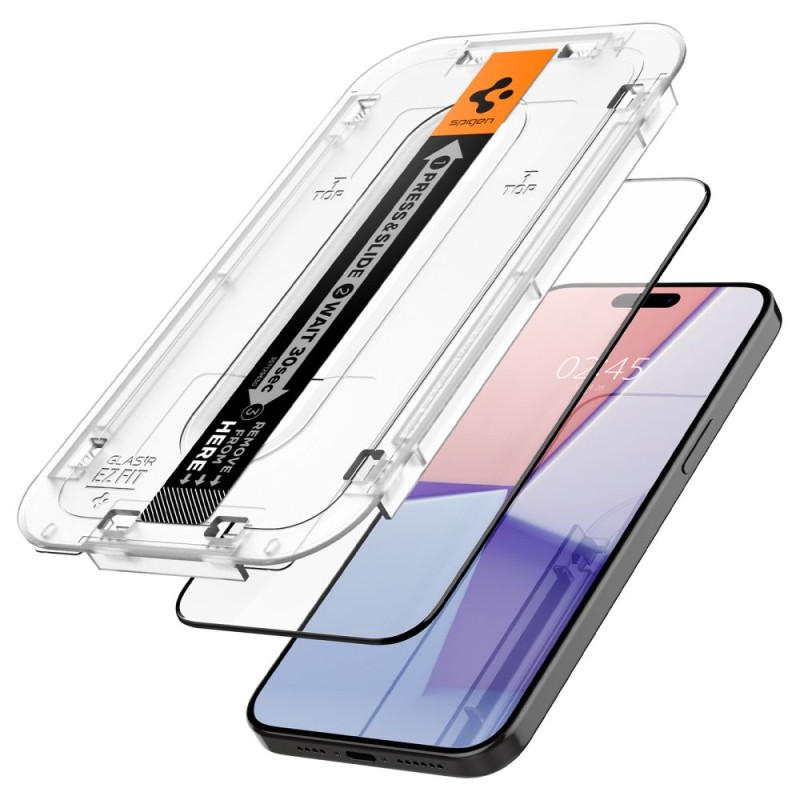 Spigen Glas.TR „EZ Fit” FC, закалено стъкло за iPhone 15 Pro (Black) – 2 броя