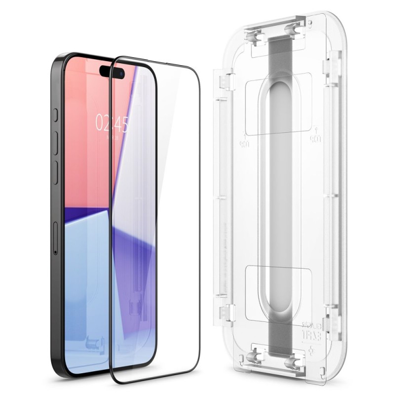 Spigen Glas.TR „EZ Fit” FC, закалено стъкло за iPhone 15 Pro (Black) – 2 броя