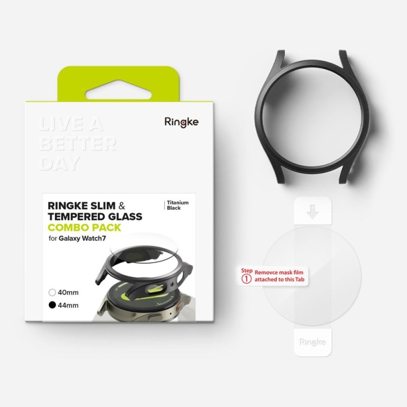 Ringke Slim & Tempered Glass за Galaxy Watch 7 (44 мм) Titanium Black (протектор + стъкло) - Ringke Slim & Tempered Glass за Galaxy Watch 7 (44 мм) Titanium Black (протектор + стъкло) - 8809961787898