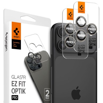 Spigen Optik Pro Glass „Ez Fit” защита за камера (2 бр.) за iPhone 14 Pro / 14 Pro Max / 15 Pro / 15 Pro Max / 16 Pro / 16 Pro Max / 17 Pro / 17 Pro Max Natural Titanium