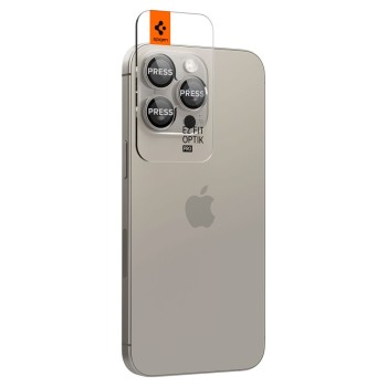Spigen Optik Pro Glass „Ez Fit” защита за камера (2 бр.) за iPhone 14 Pro / 14 Pro Max / 15 Pro / 15 Pro Max / 16 Pro / 16 Pro Max / 17 Pro / 17 Pro Max Natural Titanium