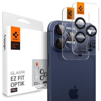Spigen Optik Pro Glas.TR „EZ Fit“ защита за камера 2-пак за iPhone 14 Pro / 14 Pro Max / 15 Pro / 15 Pro Max / 16 Pro / 16 Pro Max / 17 Pro / 17 Pro Max Blue Titanium (SKU: 8809971220552-AGL07164)
