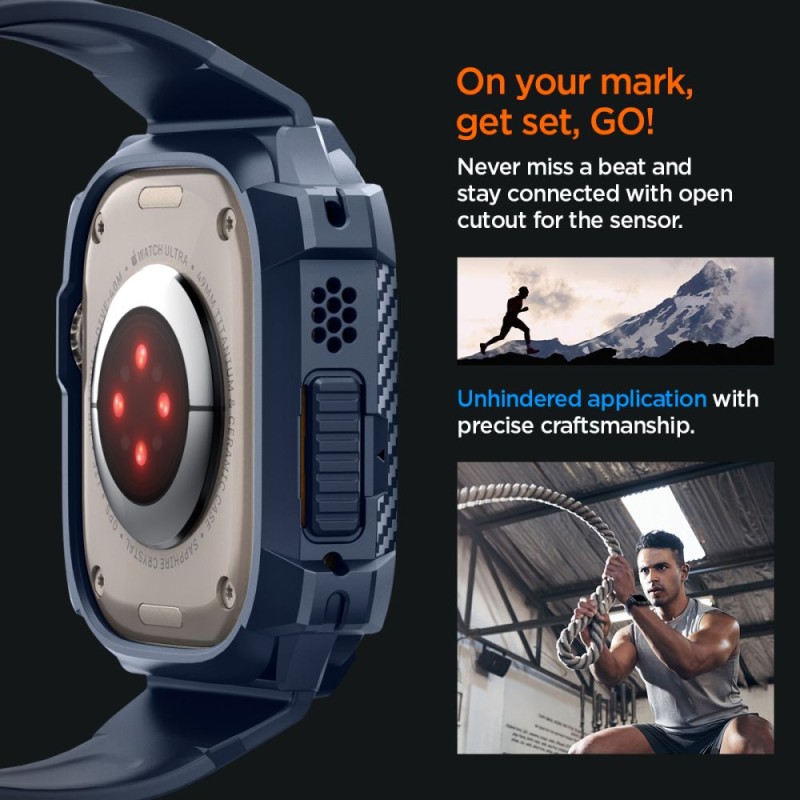 Spigen Rugged Armor „Pro” каишка с корпус за Apple Watch Ultra 1/2/3/4 (49 мм) Navy Blue Spigen Rugged Armor „Pro” каишка с корпус за Apple Watch Ultra 1/2/3/4 (49 мм) Navy Blue