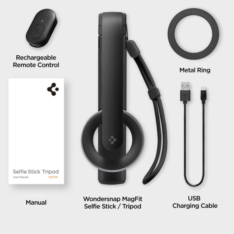 Spigen S571W MagSafe Bluetooth селфи стик статив черен - Spigen S571W MagSafe Bluetooth селфи стик статив черен - 8809971226004-AMP07656