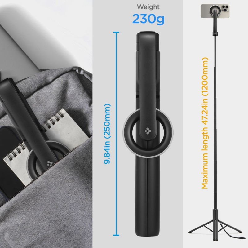 SPIGEN S580W MagSafe Bluetooth selfie stick статив Long Tripod черен - SPIGEN S580W MagSafe Bluetooth selfie stick статив Long Tripod черен - 8809971226035-AMP07659