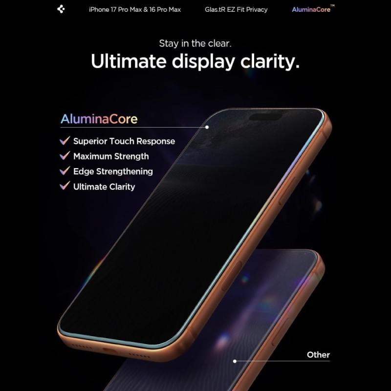 Spigen Glas.TR EZ Fit AC Privacy – предпазно стъкло 9H+ (2 броя) за iPhone 16 Pro Max / 17 Pro Max - Spigen Glas.TR EZ Fit AC Privacy – предпазно стъкло 9H+ (2 броя) за iPhone 16 Pro Max / 17 Pro Max - 8809971228527-AGL07908