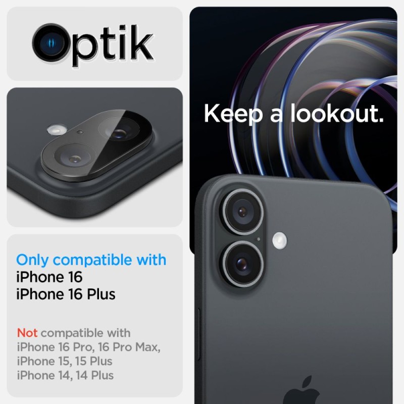 Spigen Optik Glas.Tr защита за камера 2 броя за iPhone 16 / 16 Plus (черна) - Spigen Optik Glas.Tr защита за камера 2 броя за iPhone 16 / 16 Plus (черна) - 8809971228640-AGL07922