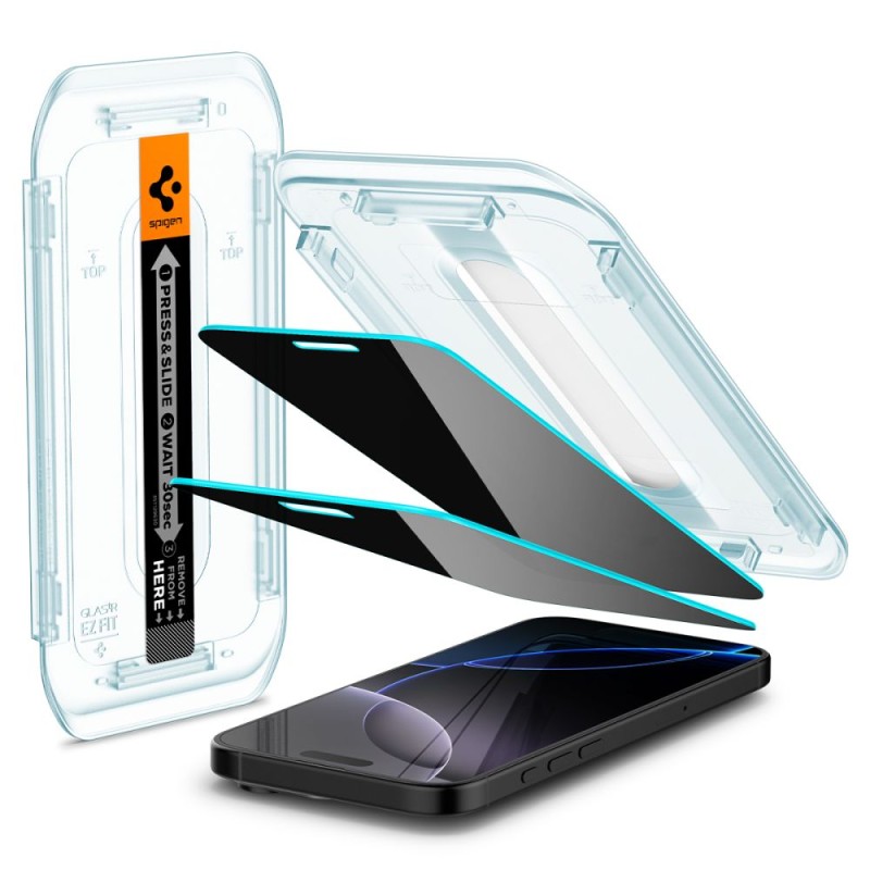 Spigen Glas.TR EZ Fit AC Privacy – защитно стъкло 2 броя за iPhone 16 Pro / 17 / 17 Pro - Spigen Glas.TR EZ Fit AC Privacy – защитно стъкло 2 броя за iPhone 16 Pro / 17 / 17 Pro - 8809971228701-AGL07929
