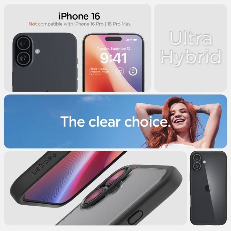 Spigen Ultra Hybrid за iPhone 16, матово черно - Spigen Ultra Hybrid за iPhone 16, матово черно - 8809971230964-ACS08201